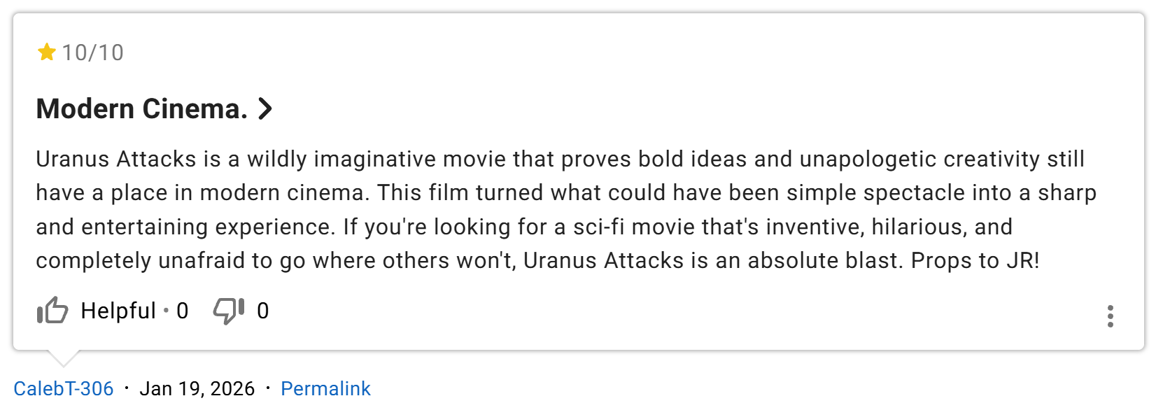 Screenshot of an IMDB review of Uranus Attacks