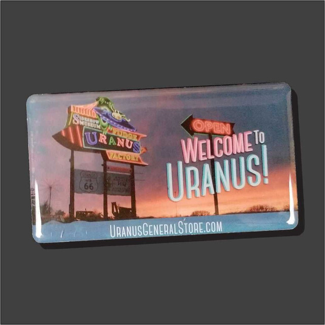 A Welcome to Uranus Fudge Factory magnet for a refrigerator