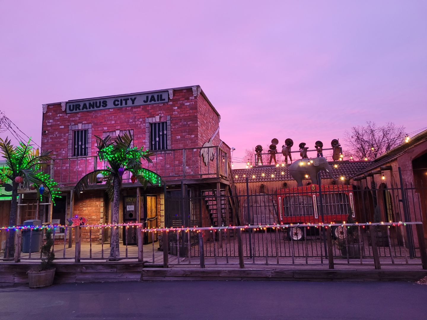 A landscape shot of the Uranus General Store town jail
